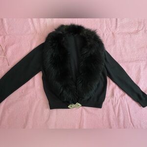 Vintage 60s fur collar cardigan